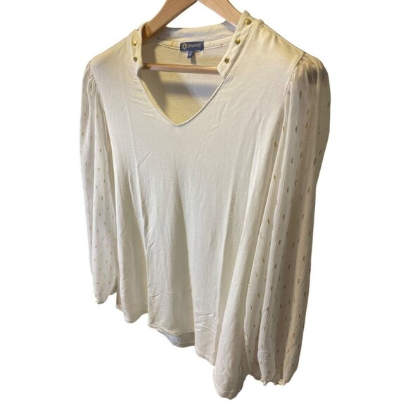 Democracy White Three Quarter Blouson Sleeve Wide V Neck Top SZ Large - Picture 3 of 7